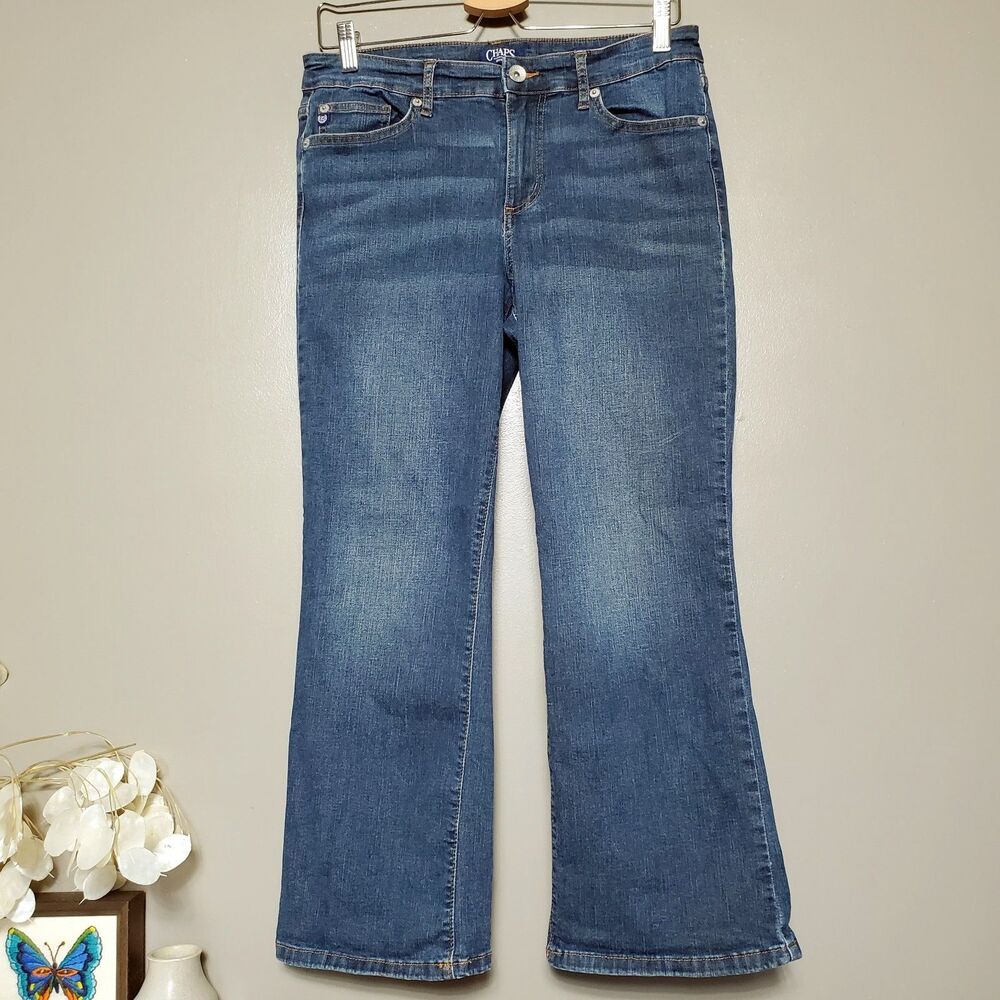 Chaps Mid Rise Crop Kick Jeans Womens Size 10 Medium Wash Blue Stretch 2019